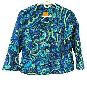 Ruby Rd Womens Quilted Jacket Sz 8 Blue Green Abstract Print Lightweight